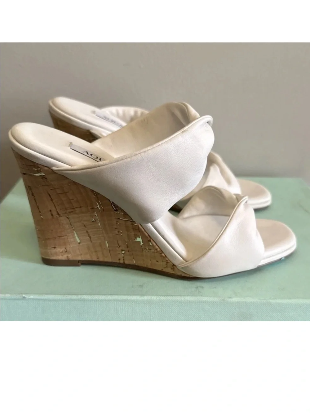 Aquazzura‎ White Cork Wedge Slide Sandals - New